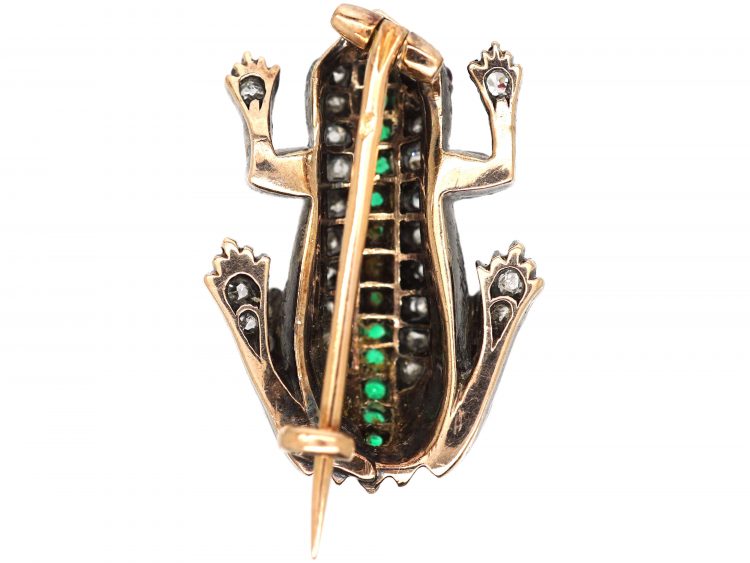 Edwardian Frog Brooch set with Emeralds & Diamonds