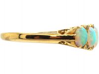 Edwardian 18ct Gold, Carved Half Hoop Five Stone Opal & Rose Diamond Ring