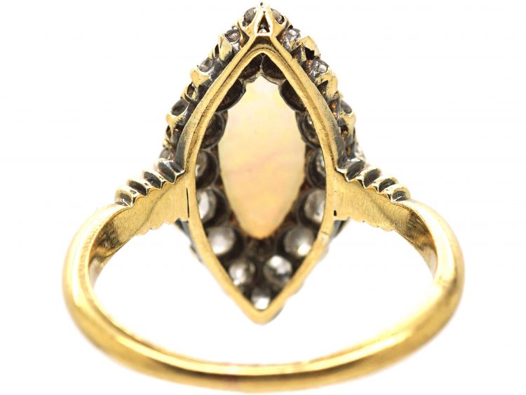 Edwardian 18ct Gold Opal & Diamond Marquise Shaped Ring