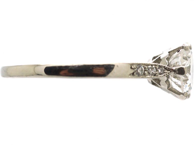 Art Deco Platinum & Diamond Solitaire Ring with Diamond Set Shoulders