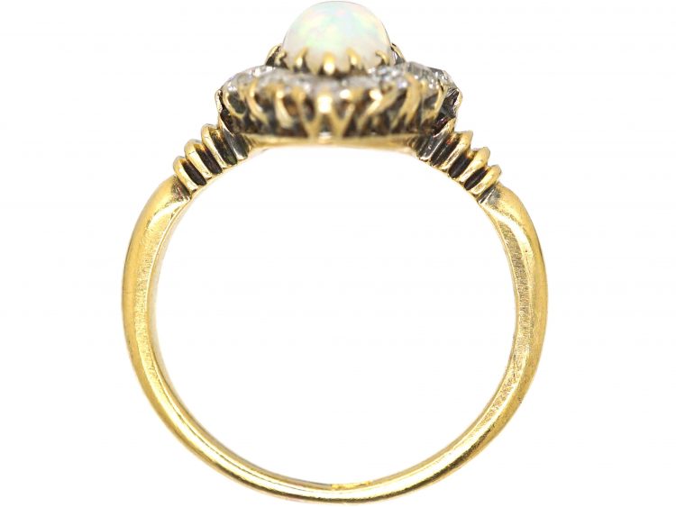 Edwardian 18ct Gold Opal & Diamond Marquise Shaped Ring