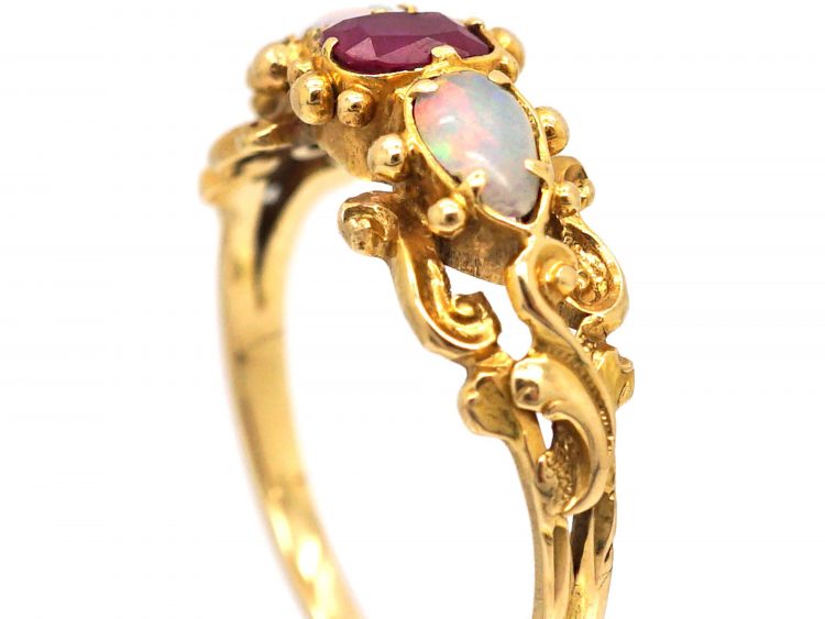 Regency 15ct Gold, Opal & Ruby Ring
