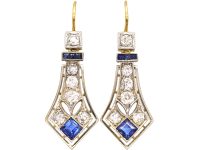 Art Deco Sapphire & Diamond Drop Earrings