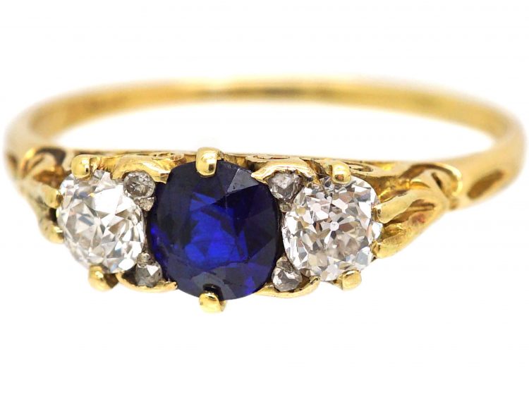 Victorian 18ct Gold, Sapphire & Diamond Carved Half Hoop Ring