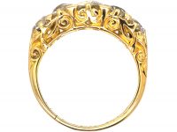 Victorian 18ct Gold, Five Stone Diamond Carved Half Hoop Ring