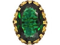 Art Deco 14ct Gold Ring set with a Large Oval Green Tourmaline