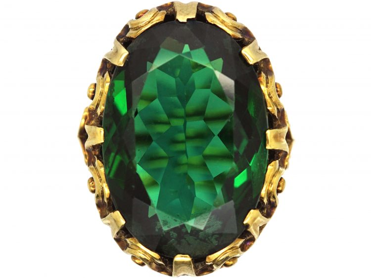 Art Deco 14ct Gold Ring set with a Large Oval Green Tourmaline