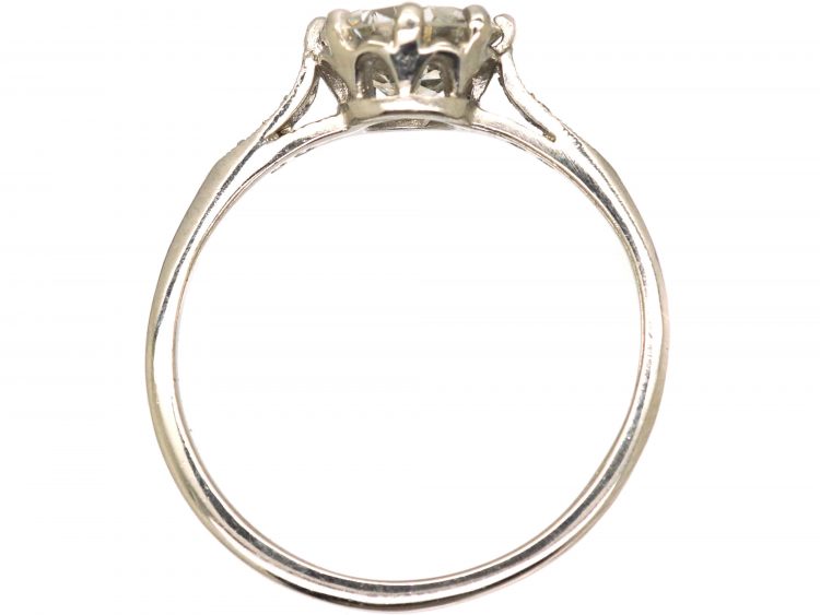 Art Deco Platinum, Diamond Solitaire Ring with Diamond Set Shoulders