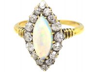 Edwardian 18ct Gold Opal & Diamond Marquise Shaped Ring