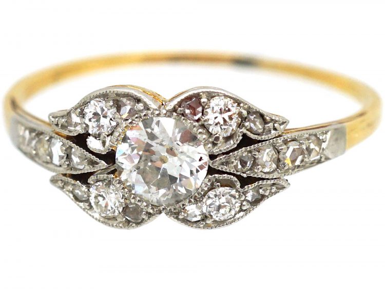Art Deco Platinum, Ribbon Design Diamond Ring