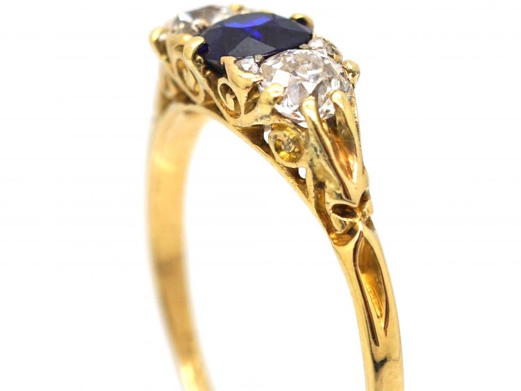 Victorian 18ct Gold, Sapphire & Diamond Carved Half Hoop Ring