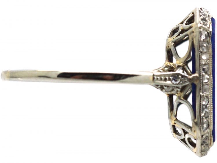 Art Deco Platinum, Lapis Lazuli & Rose Diamond Ring