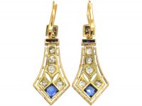 Art Deco Sapphire & Diamond Drop Earrings