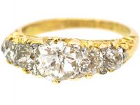 Victorian 18ct Gold, Five Stone Diamond Carved Half Hoop Ring