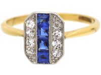 Art Deco 18ct Gold & Platinum, Sapphire & Diamond Octagonal Shaped Ring
