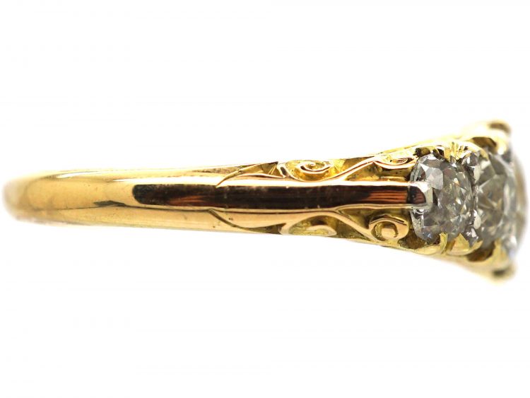Victorian 18ct Gold, Five Stone Diamond Carved Half Hoop Ring