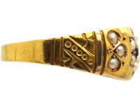 Victorian 15ct Gold, Ruby & Natural Split Pearl Flower Ring