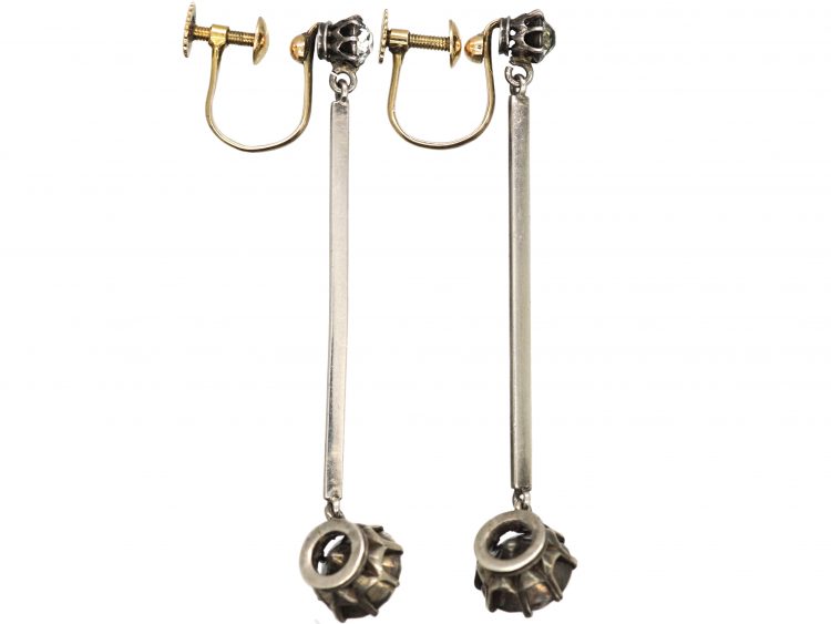 Art Deco Silver & Paste Long Drop Earrings