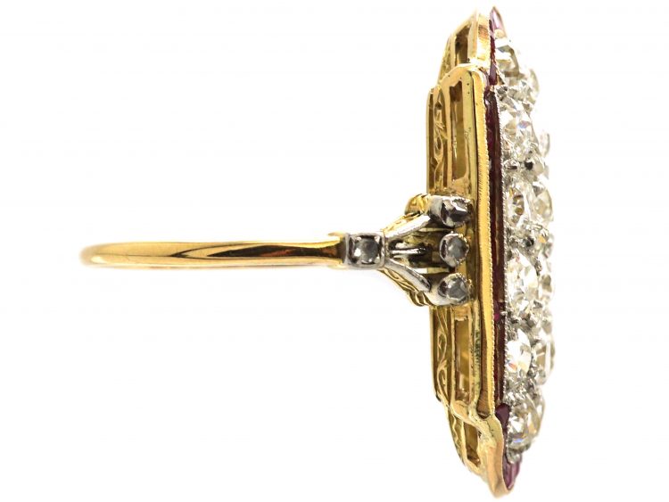 Art Deco 18ct Gold & Platinum, Ruby & Diamond Plaque Ring