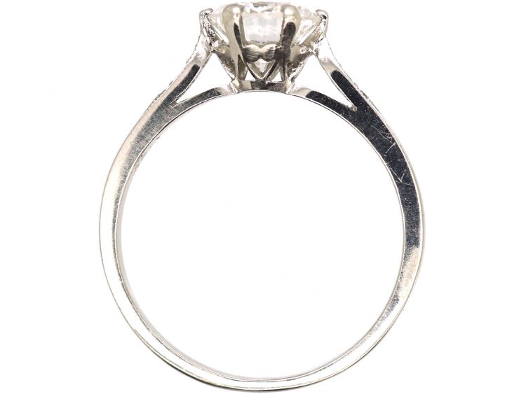 Art Deco Platinum & Diamond Solitaire Ring with Diamond Set Shoulders