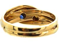Edwardian 18ct Gold Double Snake Ring set with Diamonds & a Sapphire