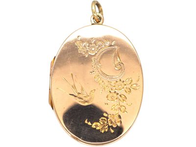 Edwardian 9ct Gold Locket with Swallow & Rose Garland Motif