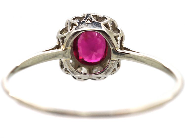 Edwardian Platinum, Ruby & Diamond Cluster Ring