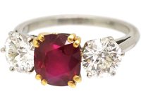 Retro 18ct White & Yellow Gold, Ruby & Diamond Three Stone Ring