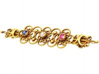 Victorian 18ct Gold, Ruby, Diamond & Sapphire Brooch by John Brogden in Original Case