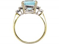 18ct Gold, Rectangular Cut Aquamarine & Diamond Ring