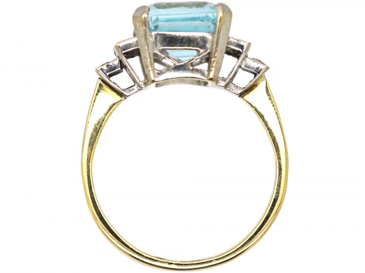 18ct Gold, Rectangular Cut Aquamarine & Diamond Ring