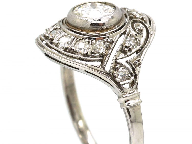Art Deco 18ct White Gold Diamond Cluster Ring