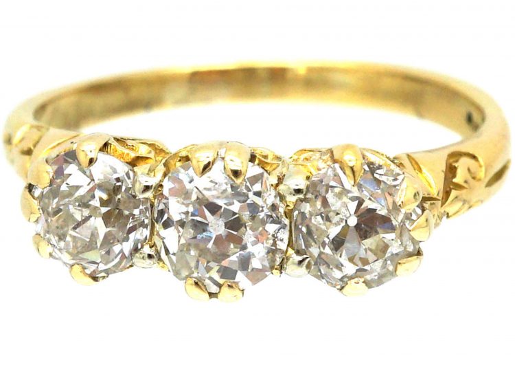 Victorian 18ct Gold Carved Half Hoop Ring set with Three Diamonds