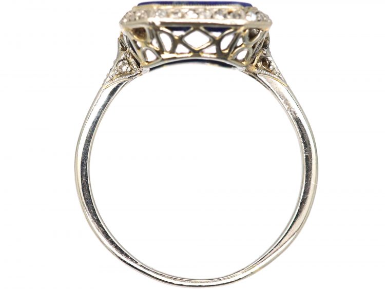 Art Deco Platinum, Lapis Lazuli & Rose Diamond Ring