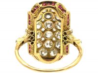 Art Deco 18ct Gold & Platinum, Ruby & Diamond Plaque Ring