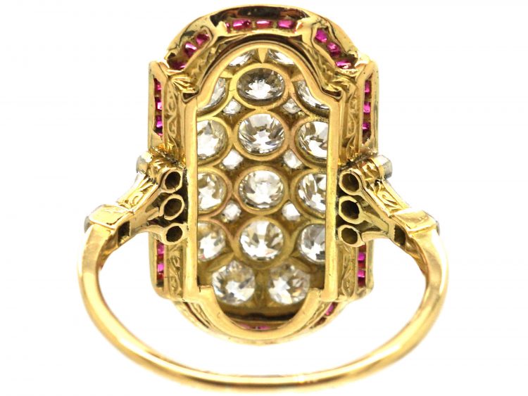 Art Deco 18ct Gold & Platinum, Ruby & Diamond Plaque Ring
