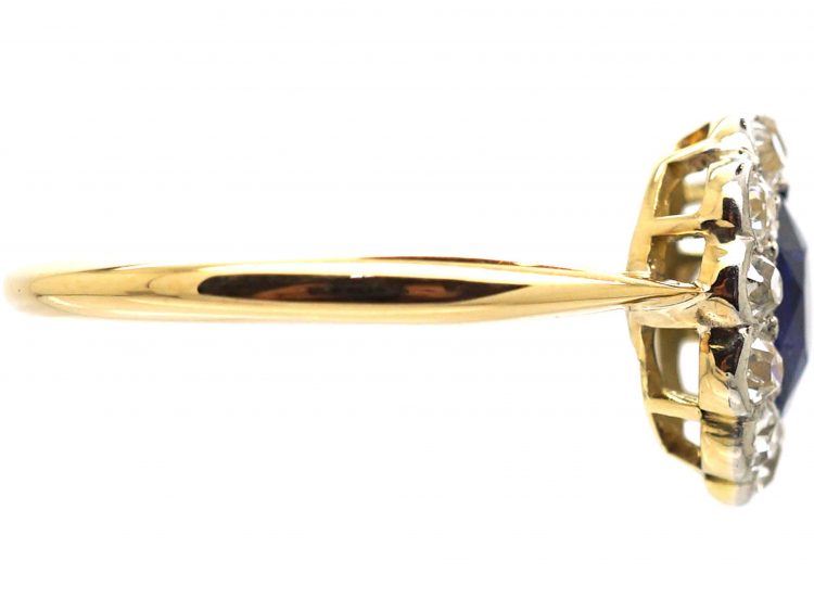 Edwardian 18ct Gold & Platinum, Sapphire & Diamond Cluster Ring