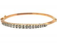 Edwardian 15ct Gold Bangle set with Graduated Old Mine Cut Diamonds