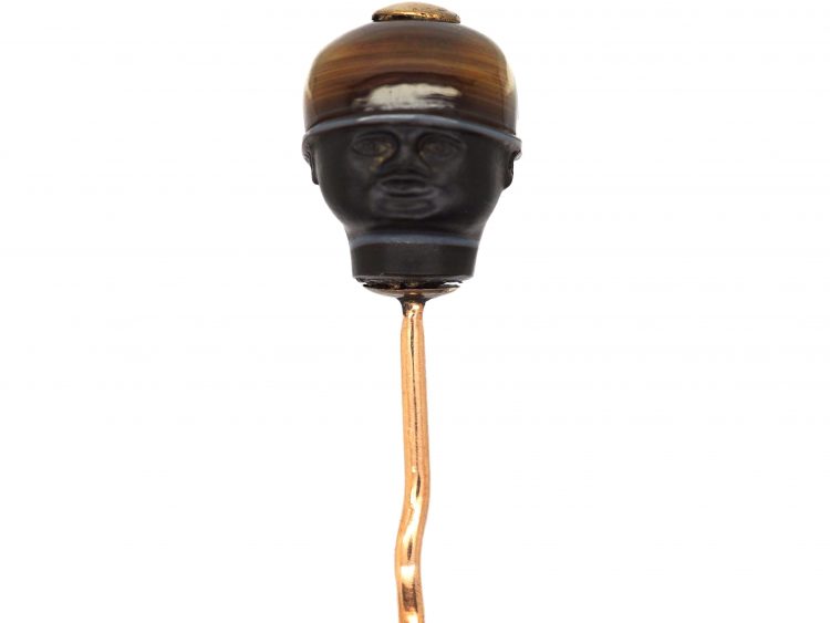 Victorian Carved Banded Onyx Tie Pin of a Man's Head
