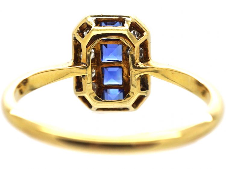 Art Deco 18ct Gold & Platinum, Sapphire & Diamond Octagonal Shaped Ring
