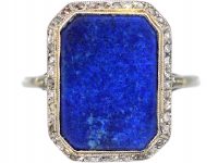 Art Deco Platinum, Lapis Lazuli & Rose Diamond Ring