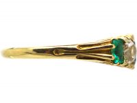 Victorian 18ct Gold, Five Stone Emerald & Diamond Carved Half Hoop Ring
