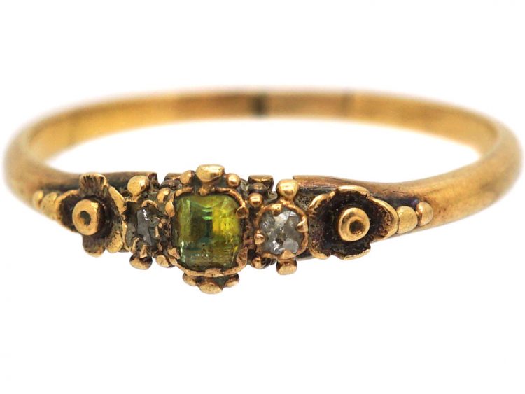 Regency 15ct Gold Foil Backed Chrysolite & Diamond Ring