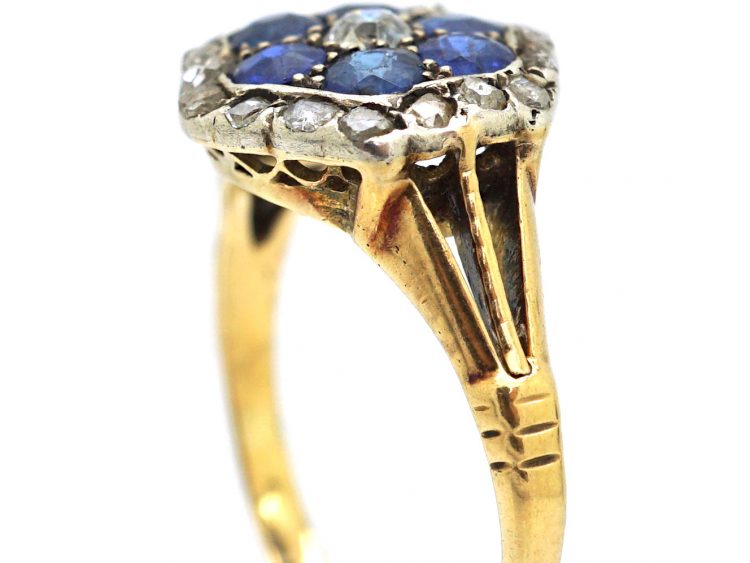 Edwardian 18ct Gold, Sapphire & Diamond Hexagonal Cluster Ring