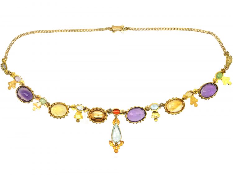 French 19th Century 18ct Gold Harlequin Necklace set with Various Gem Stones