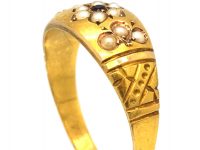 Victorian 15ct Gold, Ruby & Natural Split Pearl Flower Ring