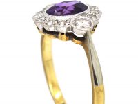 Edwardian 18ct Gold & Platinum, Amethyst & Diamond Cluster Ring