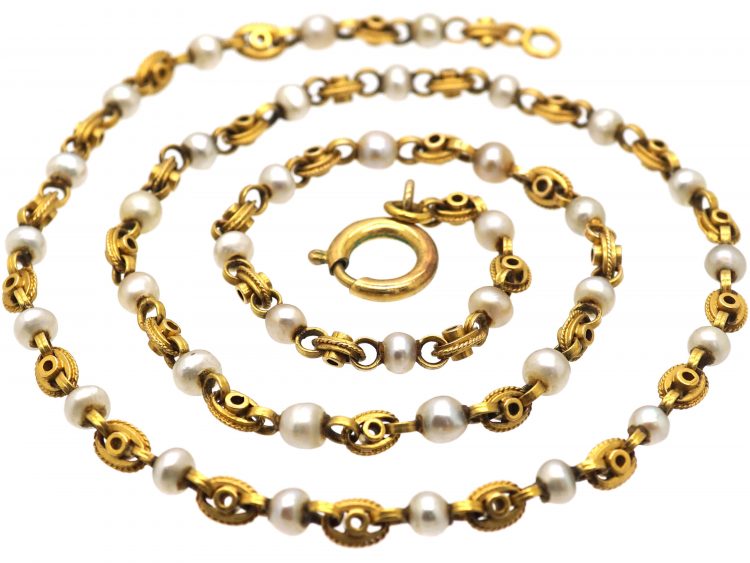Victorian 18ct Gold & Natural Pearl Chain