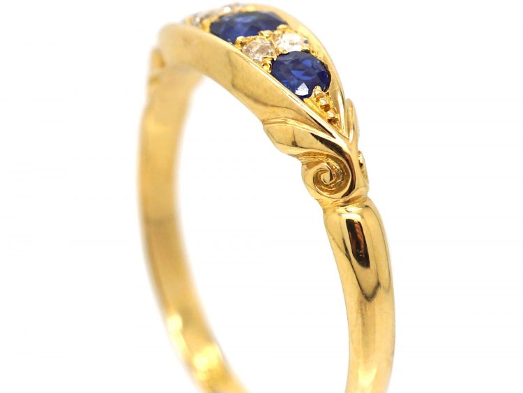 Victorian 18ct Gold, Sapphire & Diamond Boat Shaped Ring