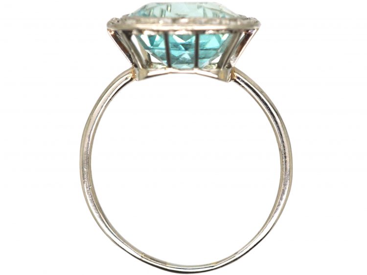 Art Deco Platinum, Aquamarine & Rose Diamond Ring